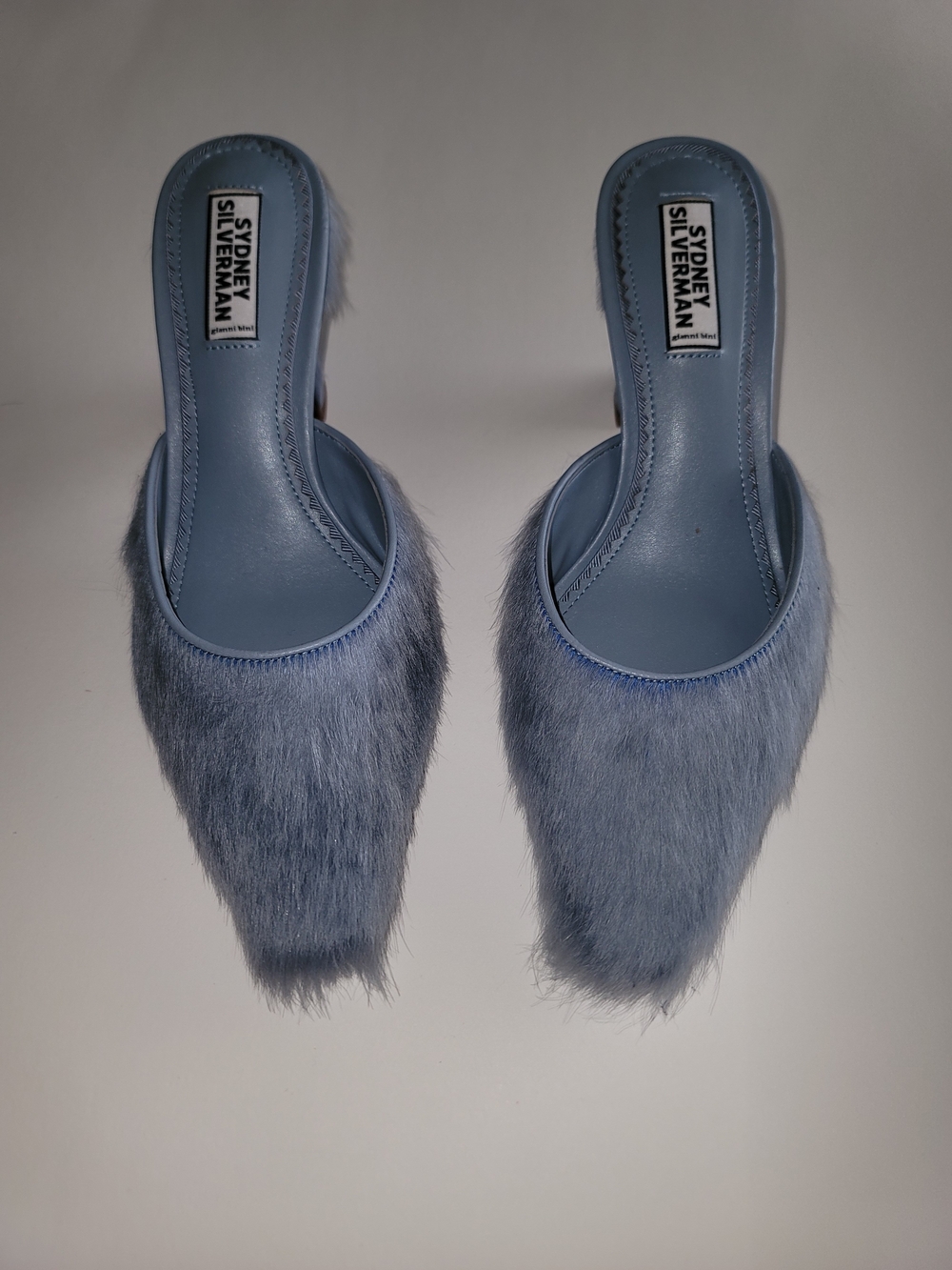 ANTONIO MELANI, Sydney Silverman Baby Blue Haircalf Fur Mules